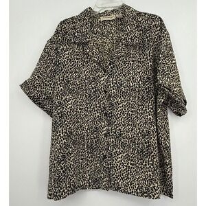 Entourage Women 3X Leopard Print Short Cropped Sleeve Collared Work Casual Shirt